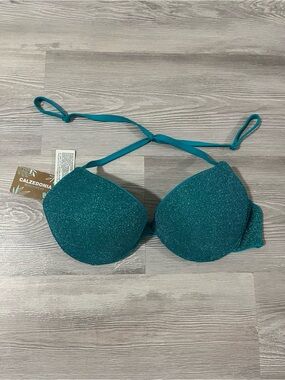 NWT Calzedonia Mermaid Blue Las Vegas Lurex Multi Way Bikini Top size XL